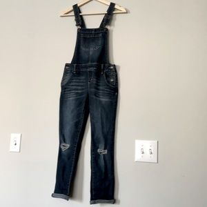 Little girls bibbed stretchy denim overalls